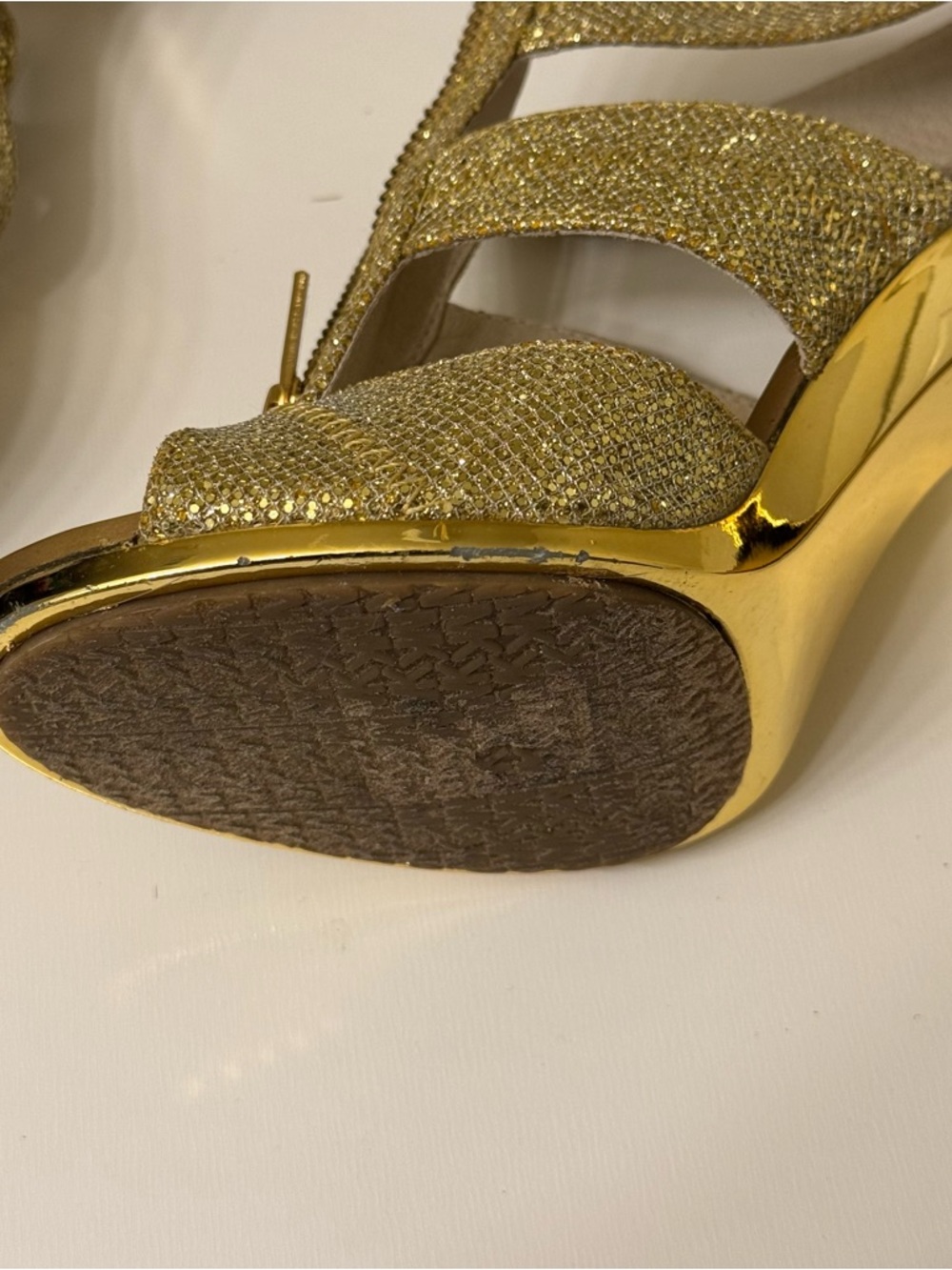 Michael Kors Glitter Gold Strappy Zip High Heels Size 6 - Picture 6 of 9